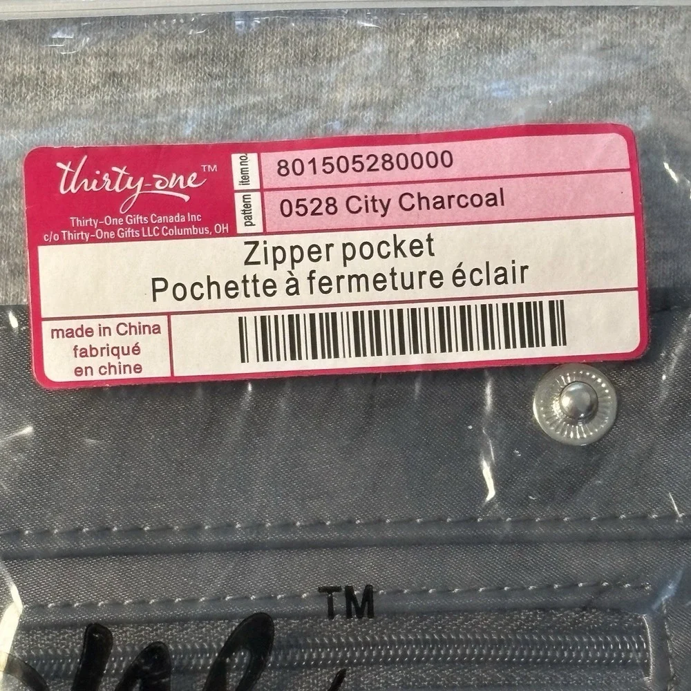 Jewell By Thirty One Zipper Pouch Pocket City Charcoal Organize Purse Snap New